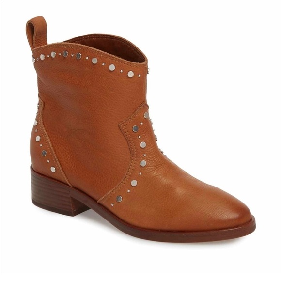 Dolce Vita Brown Soft Leather Tobin Studded Embellished Western Cowboy Boots - Picture 1 of 8